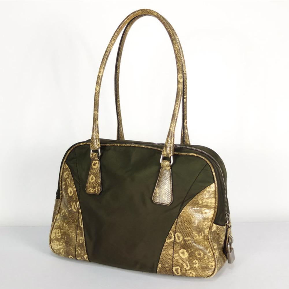 Prada Bag Semi-Shoulder Handbag Python Silver Kha… - image 1